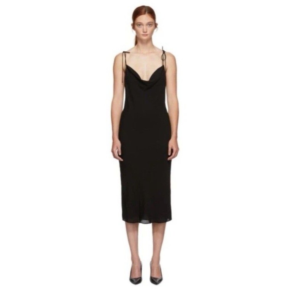 Kiki De Montparnasse Black Simple Slip Dress Cowl Neck Tie Straps Midi Women’s 4